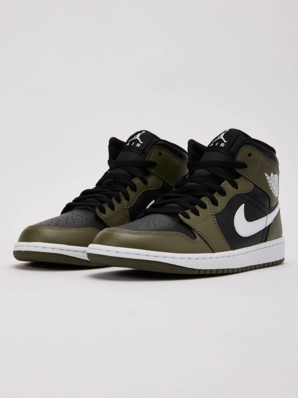 Nike Air Jordan 1 Mid Black White Medium Olive DQ8426-092- Sequoia